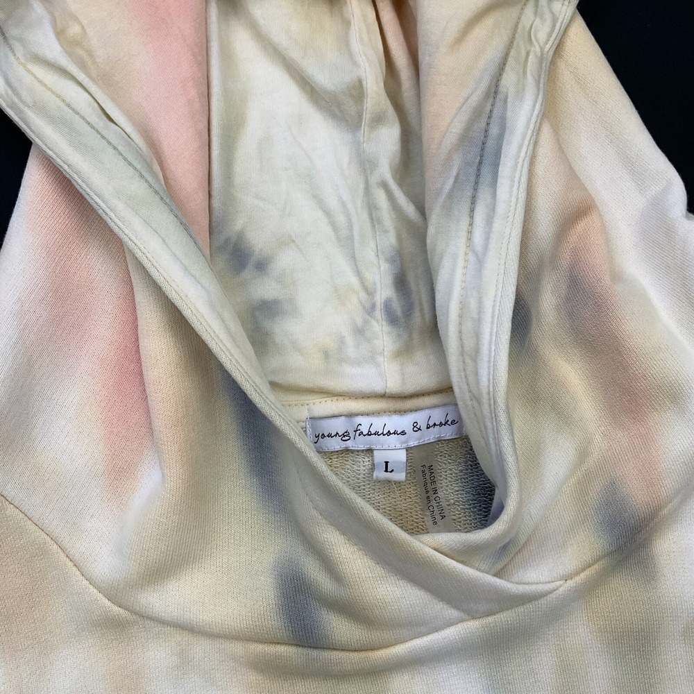 Young Fabulous & Broke Sweatshirt Women Large Orange Sleeveless Hood Tie Dye NWT - Picture 5 of 12